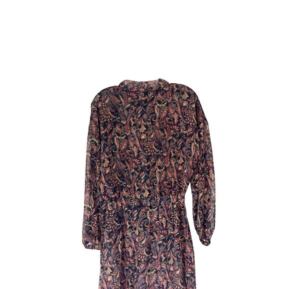 Evereve Dress Paisley Print Tie Front Chiffon Gremlin Forest Eliza Midi Small - Picture 9 of 15